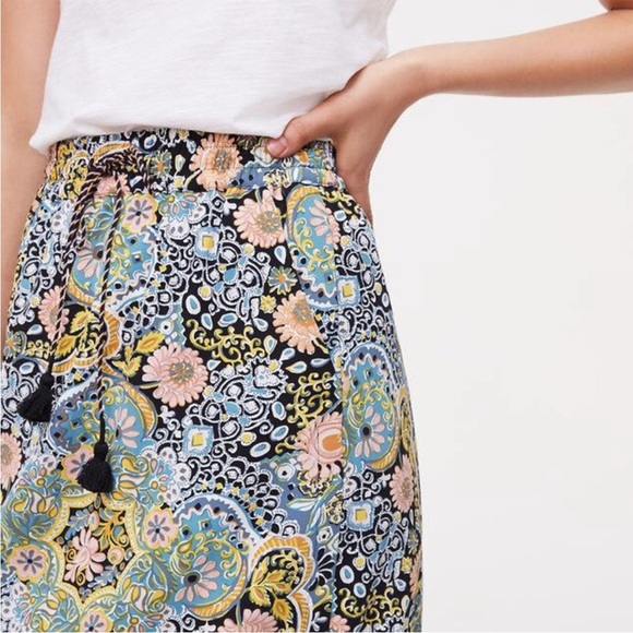 Ann Taylor LOFT Tapestry Floral Paisley Drawstring Skirt - Picture 3 of 10